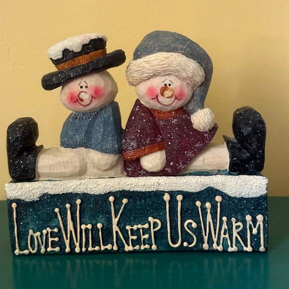 Vintage Crazy Mountain Henton Love Will Keep us Warm statue w seated snowmen - Picture 1 of 6